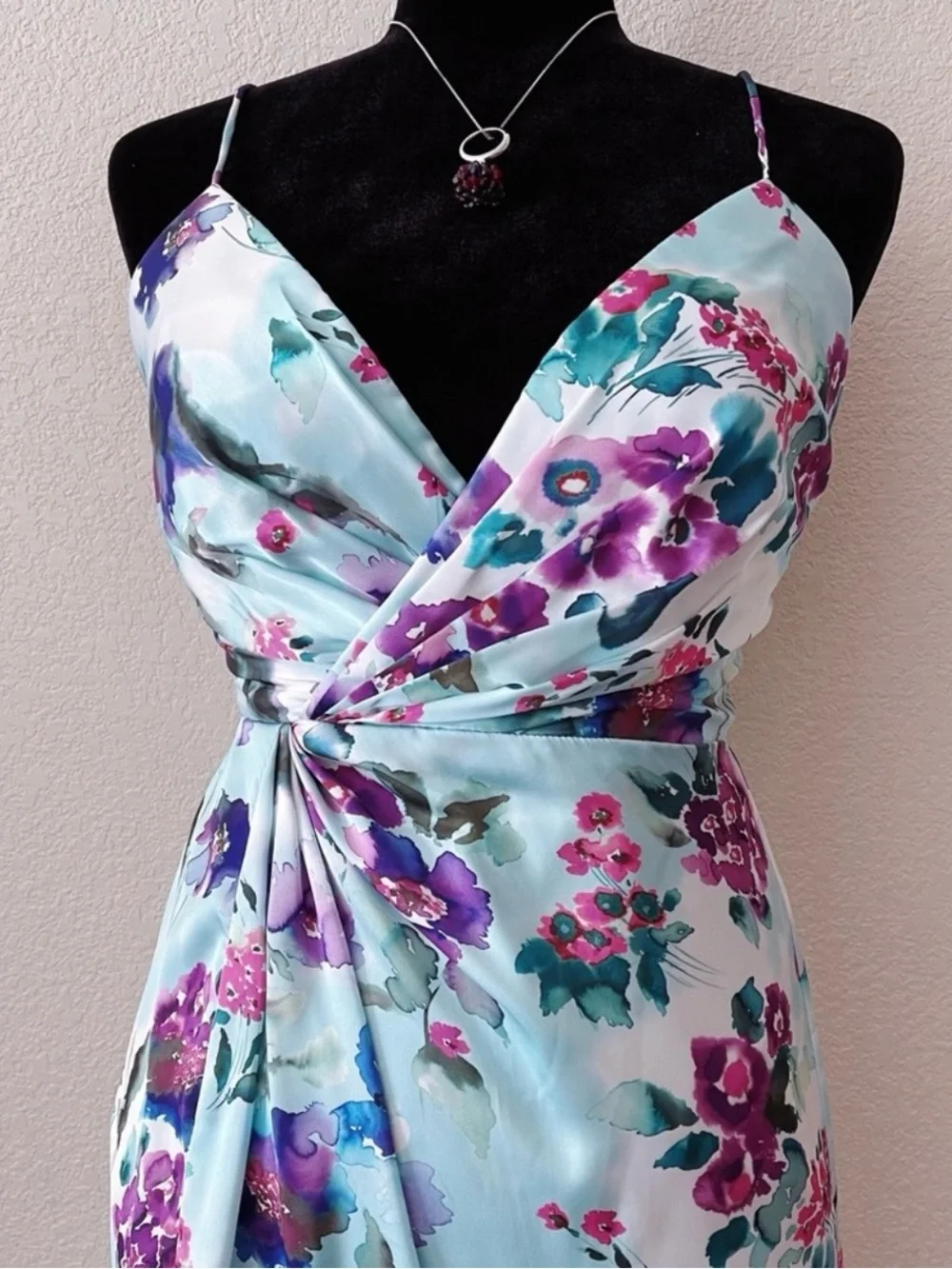 LOVE by Theia Watercolor Floral Strappy Back Gown